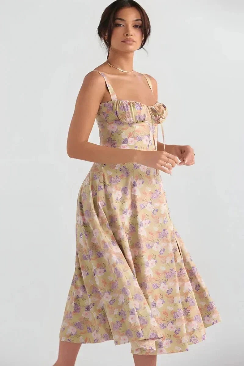 Mia | Women’s Elegant Floral Midi Wedding Guest Dress with Side Split - Image 14