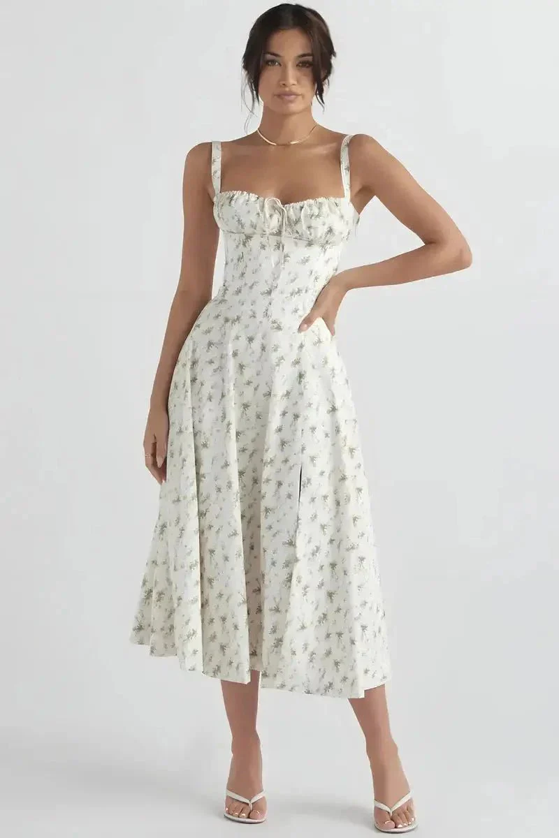 Mia | Women’s Elegant Floral Midi Wedding Guest Dress with Side Split - Image 2