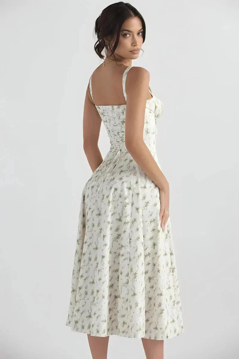 Mia | Women’s Elegant Floral Midi Wedding Guest Dress with Side Split - Image 3