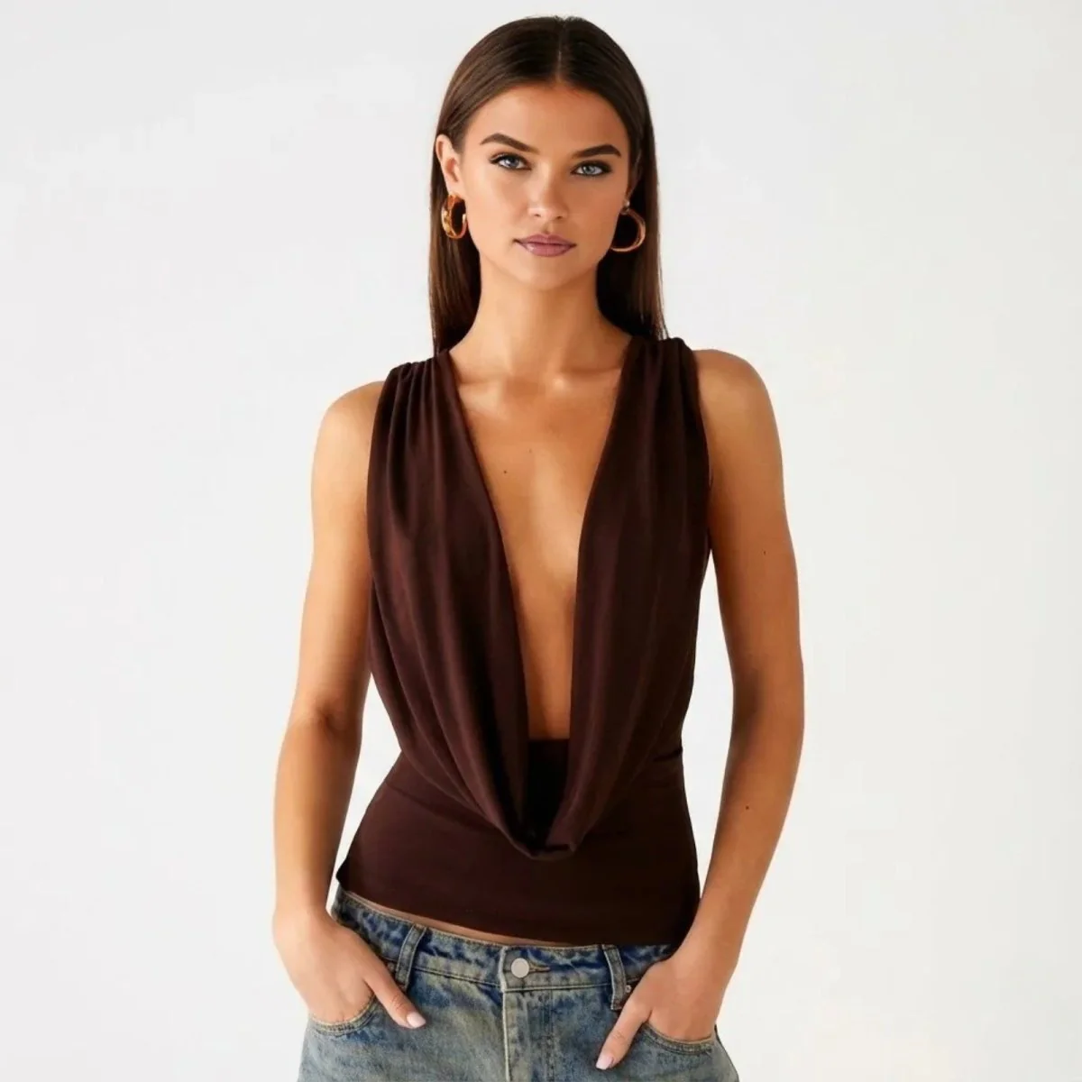 Mirabelle | Women’s Elegant Backless Top with Draped Cowl Neck - Image 11