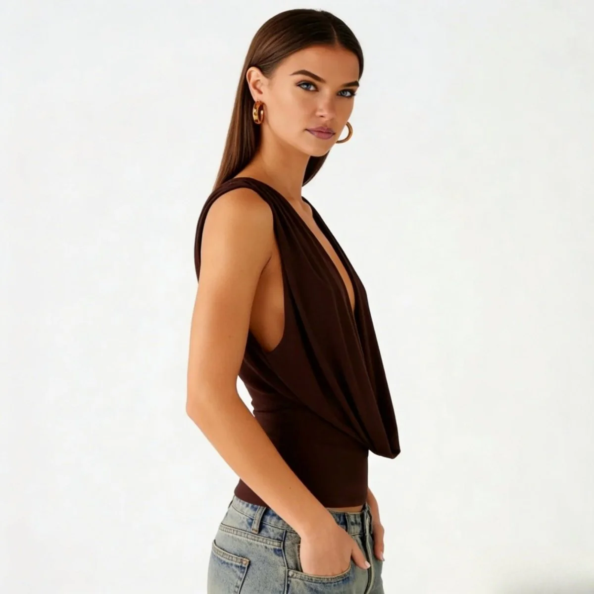 Mirabelle | Women’s Elegant Backless Top with Draped Cowl Neck - Image 12