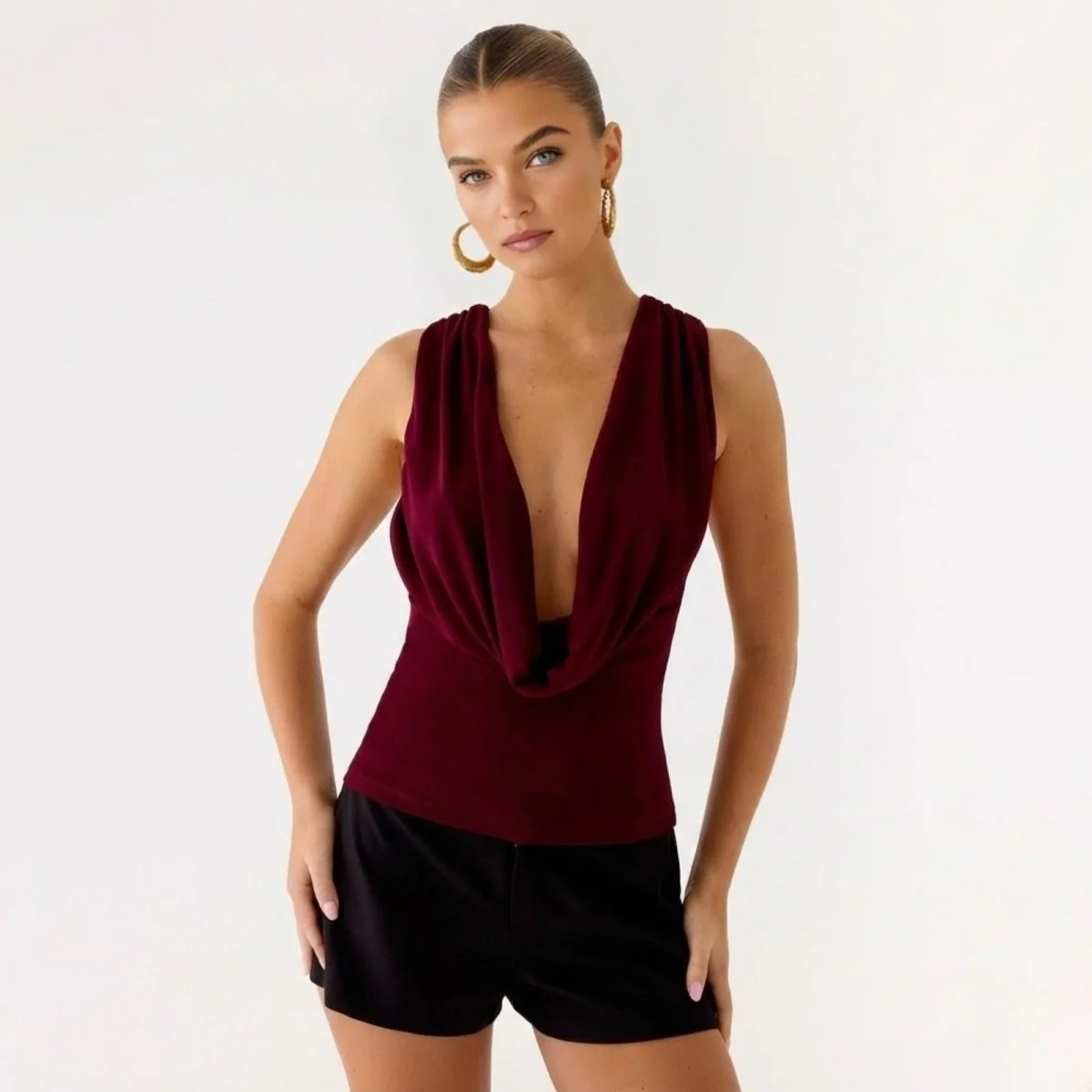Mirabelle | Women’s Elegant Backless Top with Draped Cowl Neck - Image 16