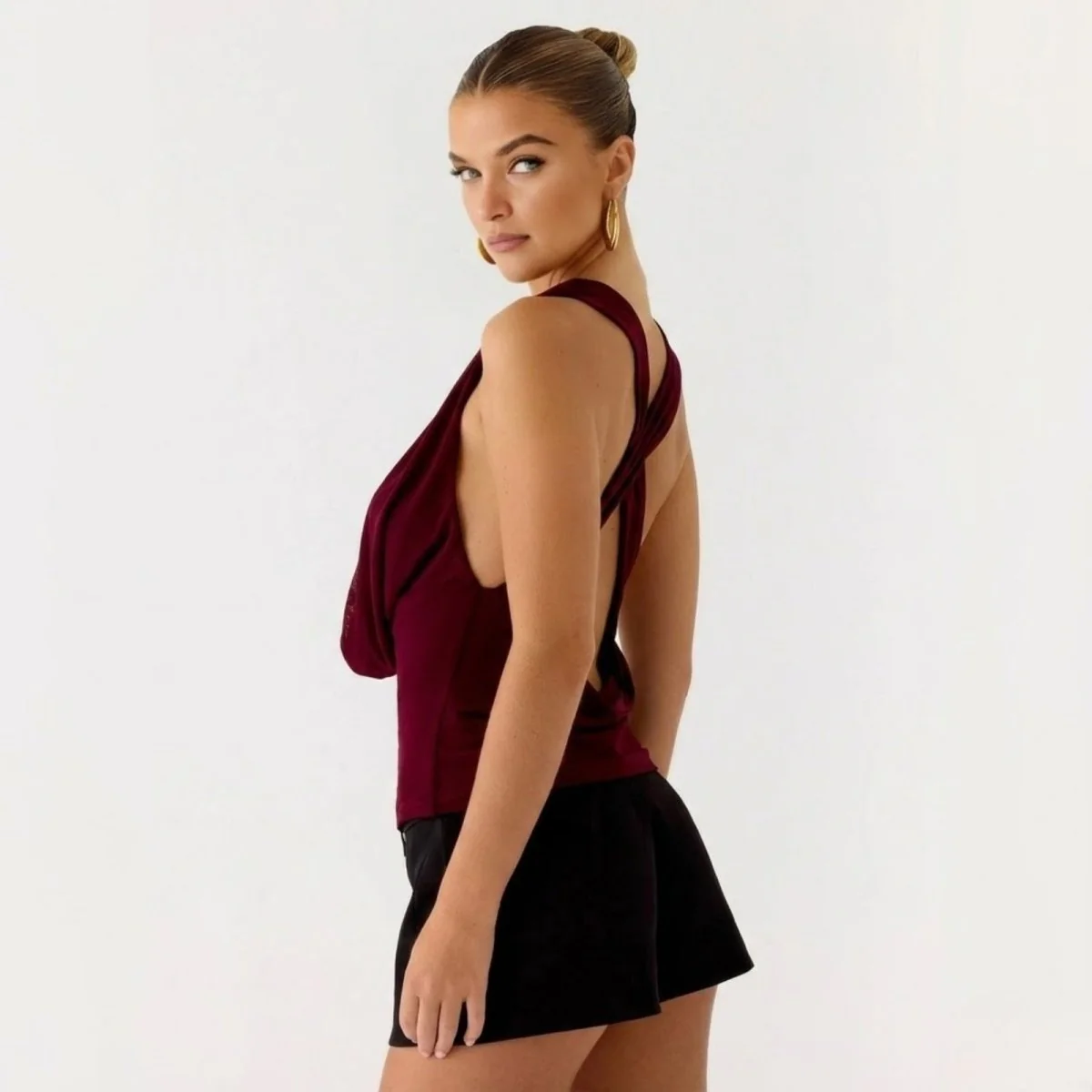 Mirabelle | Women’s Elegant Backless Top with Draped Cowl Neck - Image 17