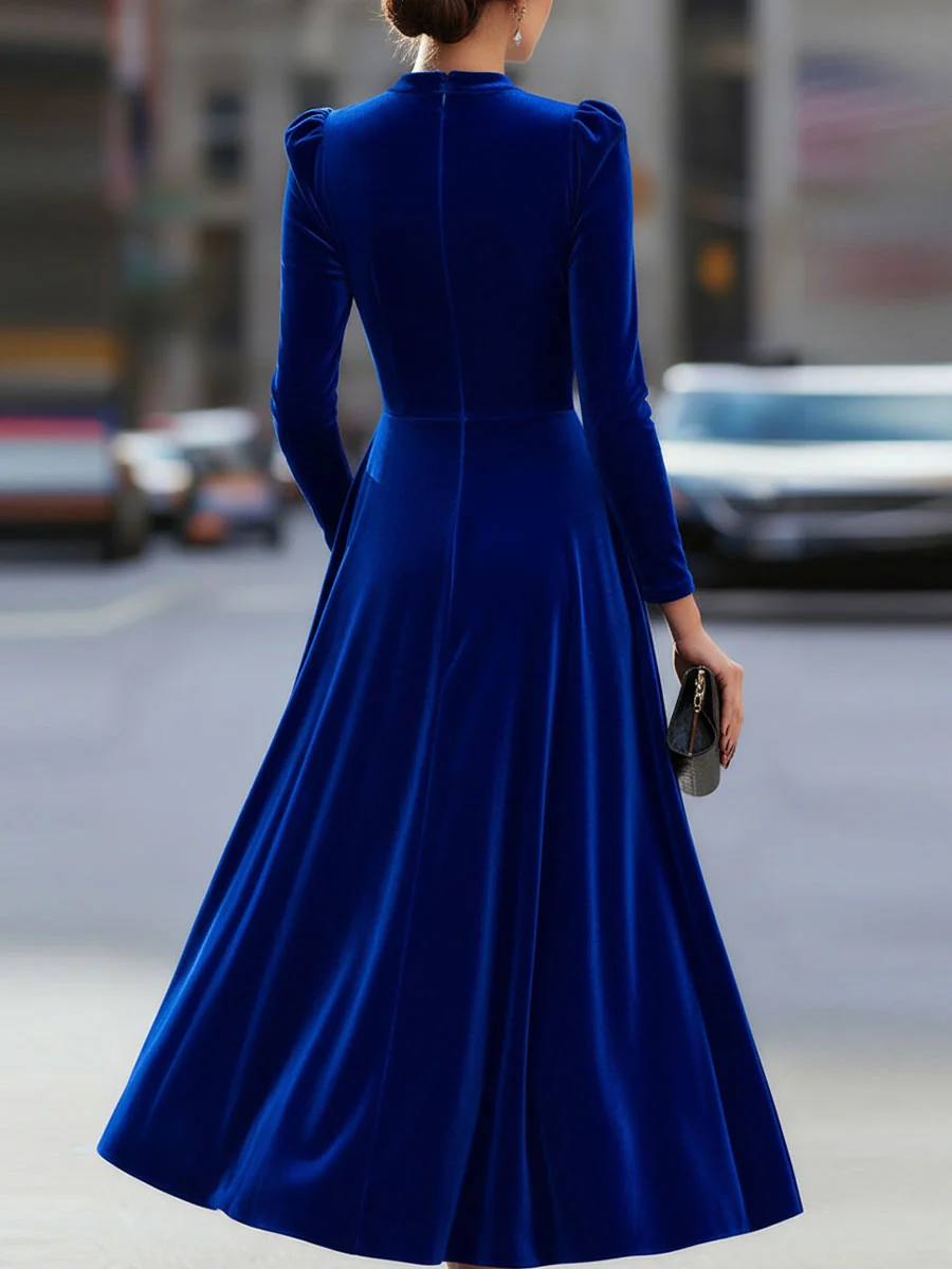 Natasha | Women’s Elegant Velvet Graduation Dress with Long Sleeves - Midi - Image 10