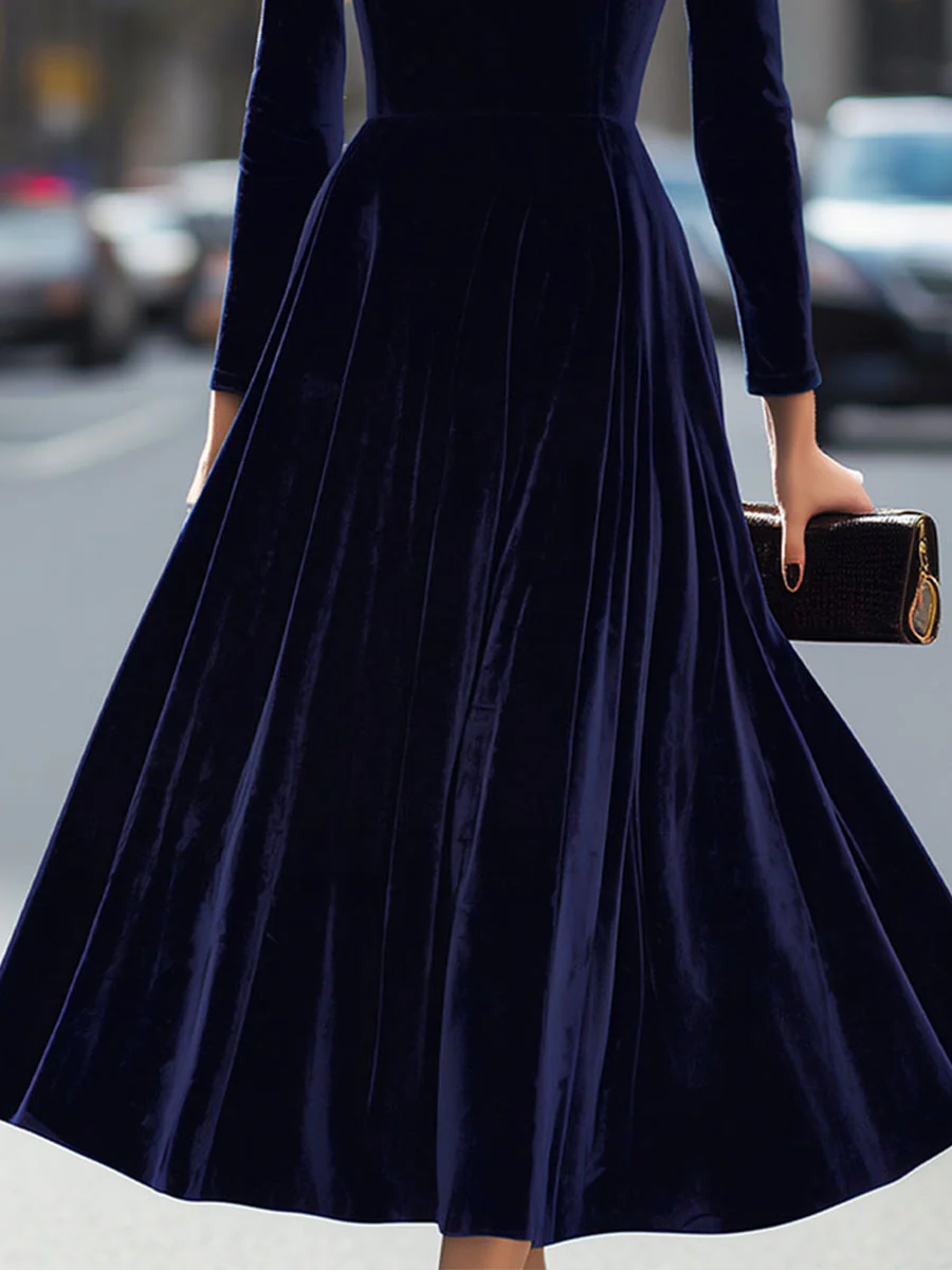 Natasha | Women’s Elegant Velvet Graduation Dress with Long Sleeves - Midi - Image 3