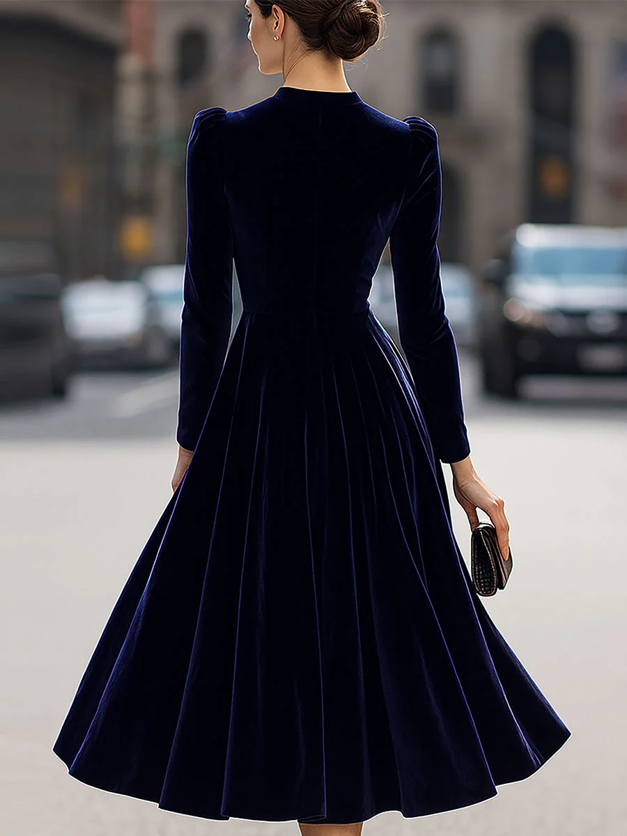 Natasha | Women’s Elegant Velvet Graduation Dress with Long Sleeves - Midi - Image 4