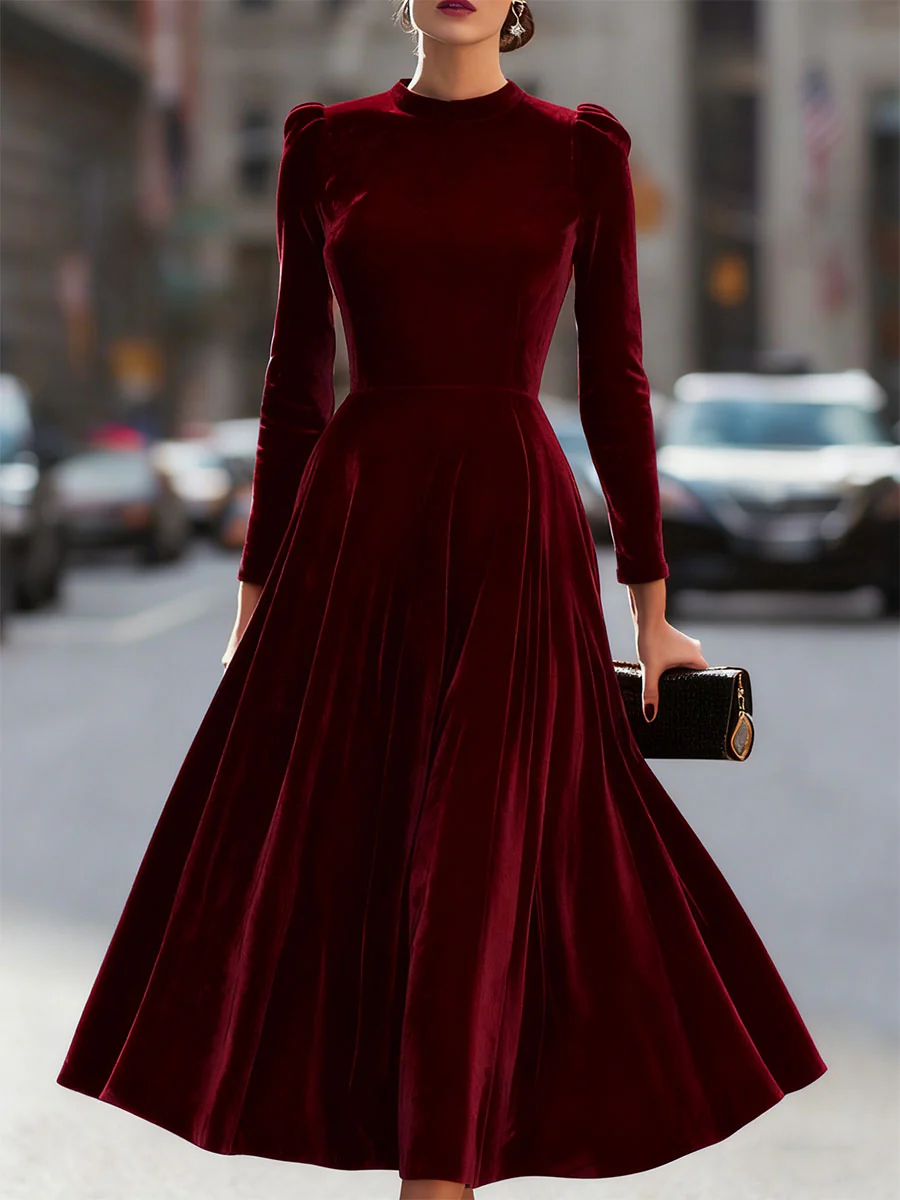 Natasha | Women’s Elegant Velvet Graduation Dress with Long Sleeves - Midi - Image 5