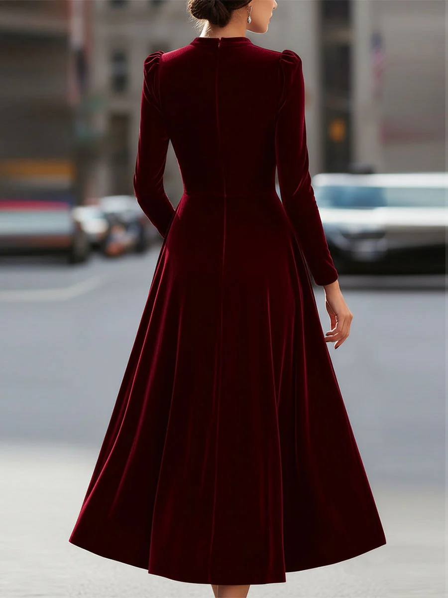 Natasha | Women’s Elegant Velvet Graduation Dress with Long Sleeves - Midi - Image 6