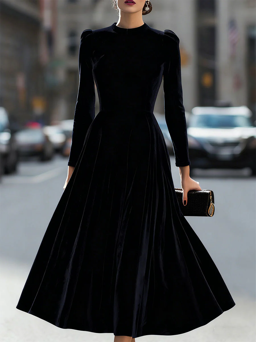 Natasha | Women’s Elegant Velvet Graduation Dress with Long Sleeves - Midi - Image 7