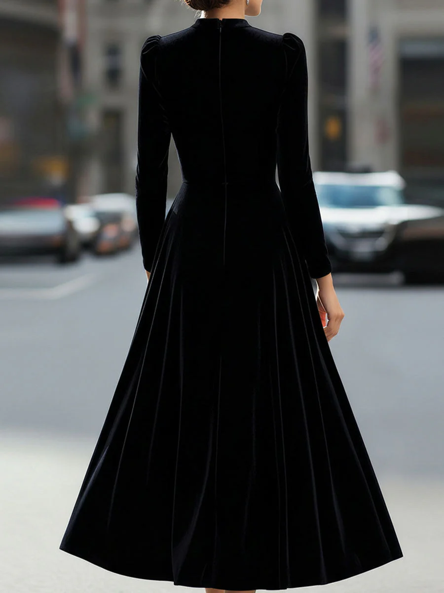 Natasha | Women’s Elegant Velvet Graduation Dress with Long Sleeves - Midi - Image 8