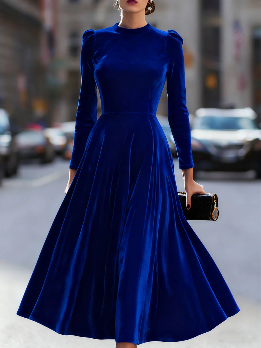 Natasha | Women’s Elegant Velvet Graduation Dress with Long Sleeves - Midi - Image 9