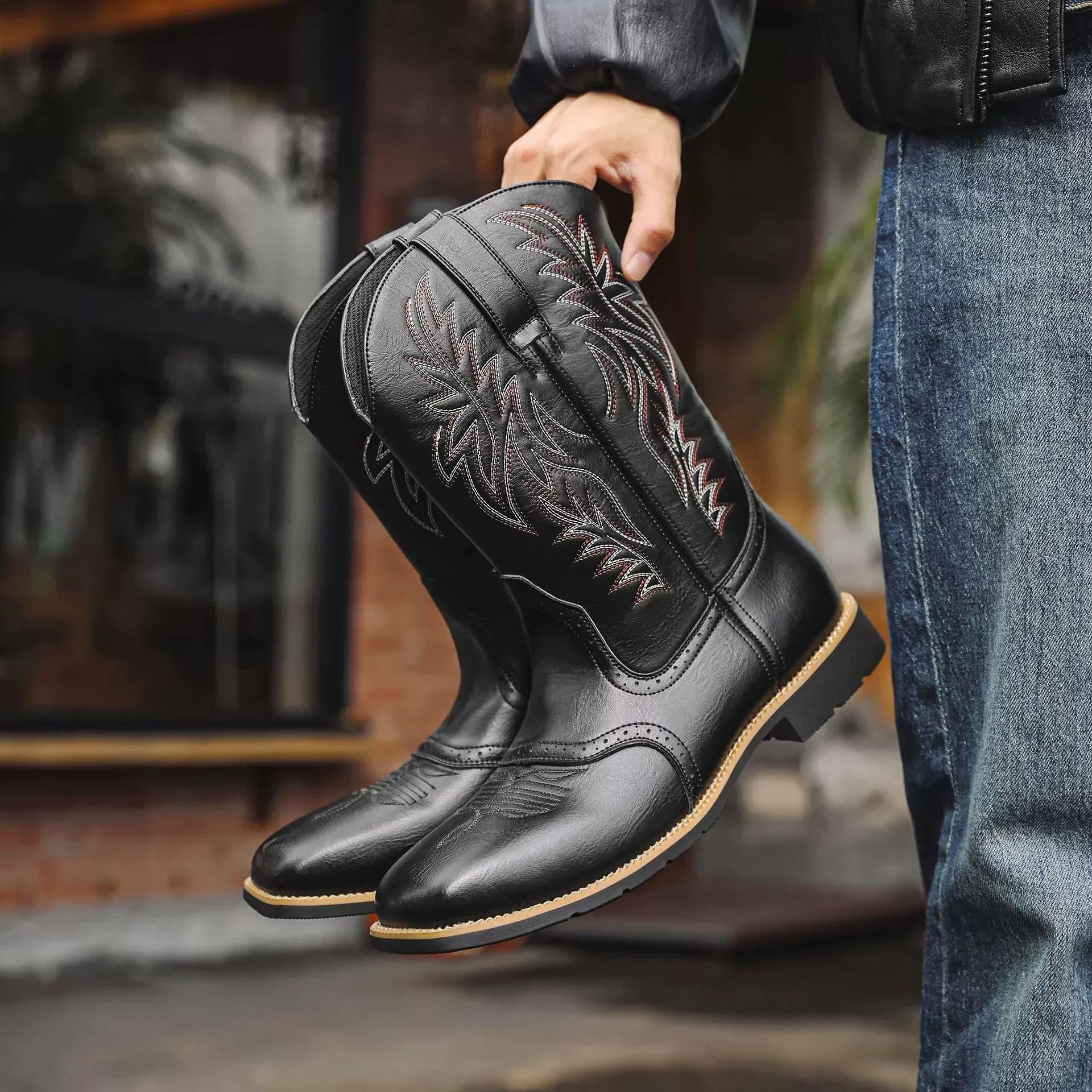 Noah | Men’s Classic Cowboy Boots with Western Embroidery - Image 3
