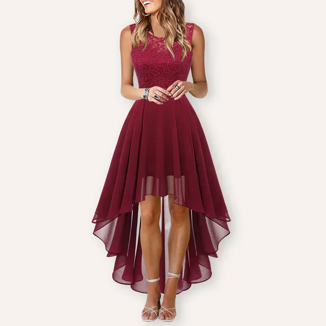 Odette | Women’s Elegant Wedding Guest Dress with High Low Hem - Image 3