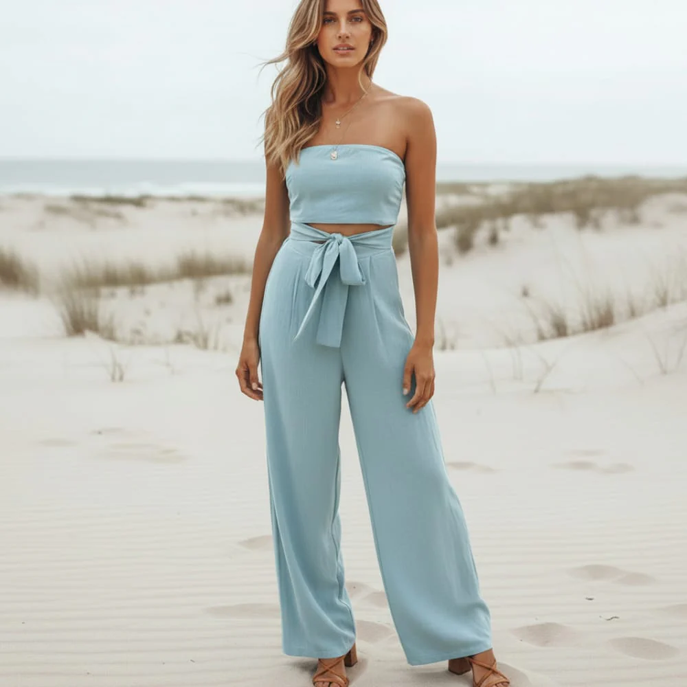 Patience | Women's Summer Strapless Jumpsuit with Bow Tie Waist - Image 3