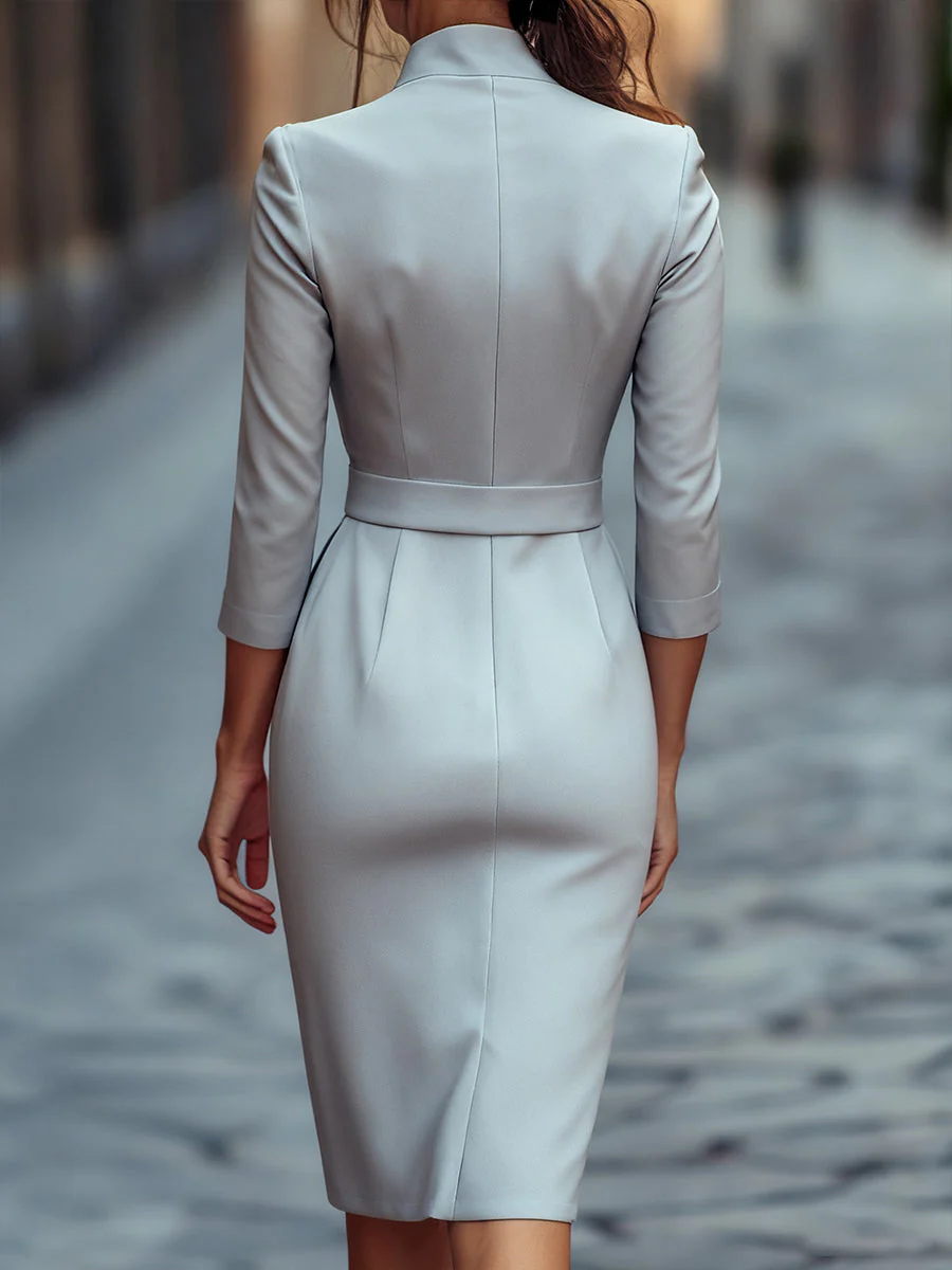 Phoebe | Women’s Elegant Midi Graduation Dress with Mandarin Collar - Image 11