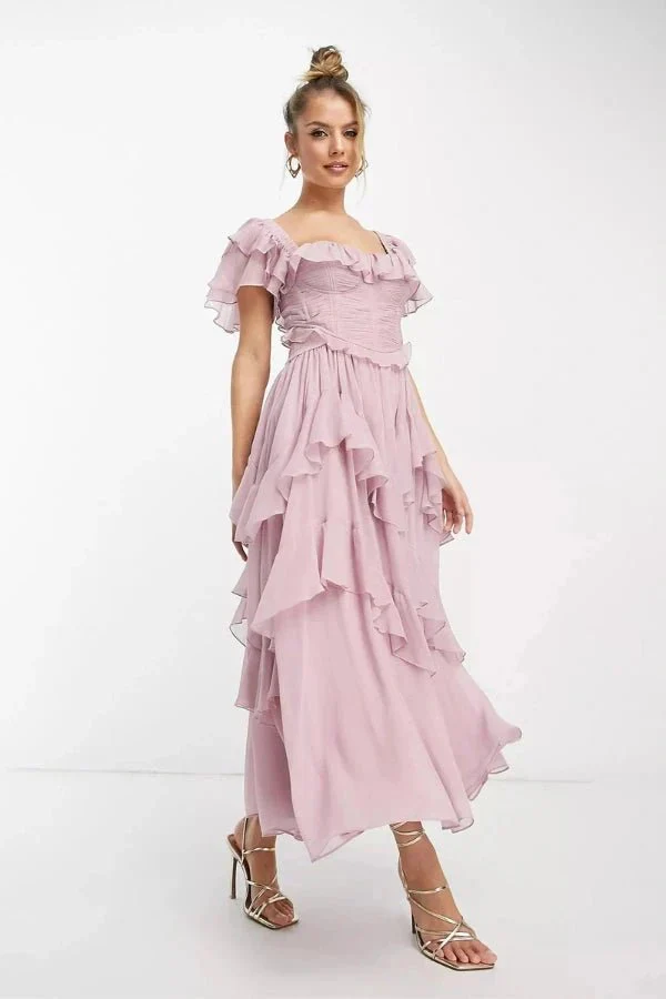 Phoebe | Women’s Elegant Ruffle Maxi Wedding Guest Dress with Tiered Skirt