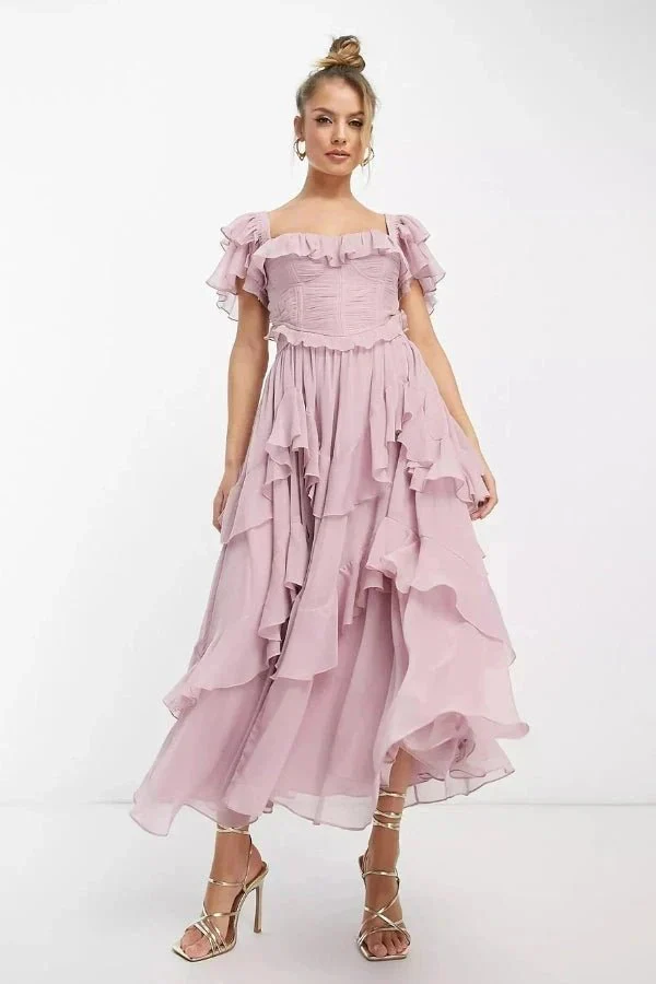 Phoebe | Women’s Elegant Ruffle Maxi Wedding Guest Dress with Tiered Skirt - Image 2