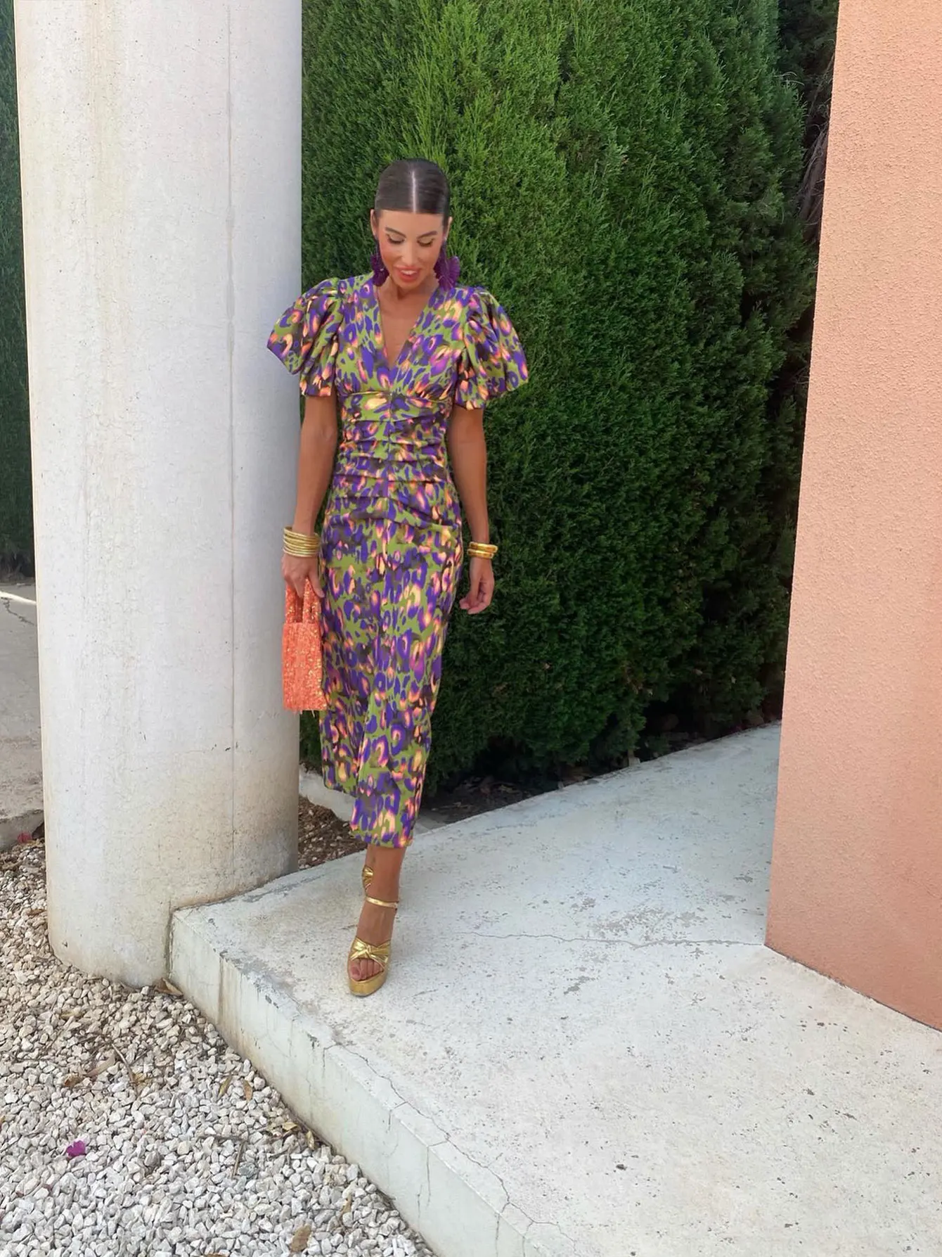 Poppy | Women’s Elegant Floral Printed Midi Summer Dress with Puff Sleeves - Image 5
