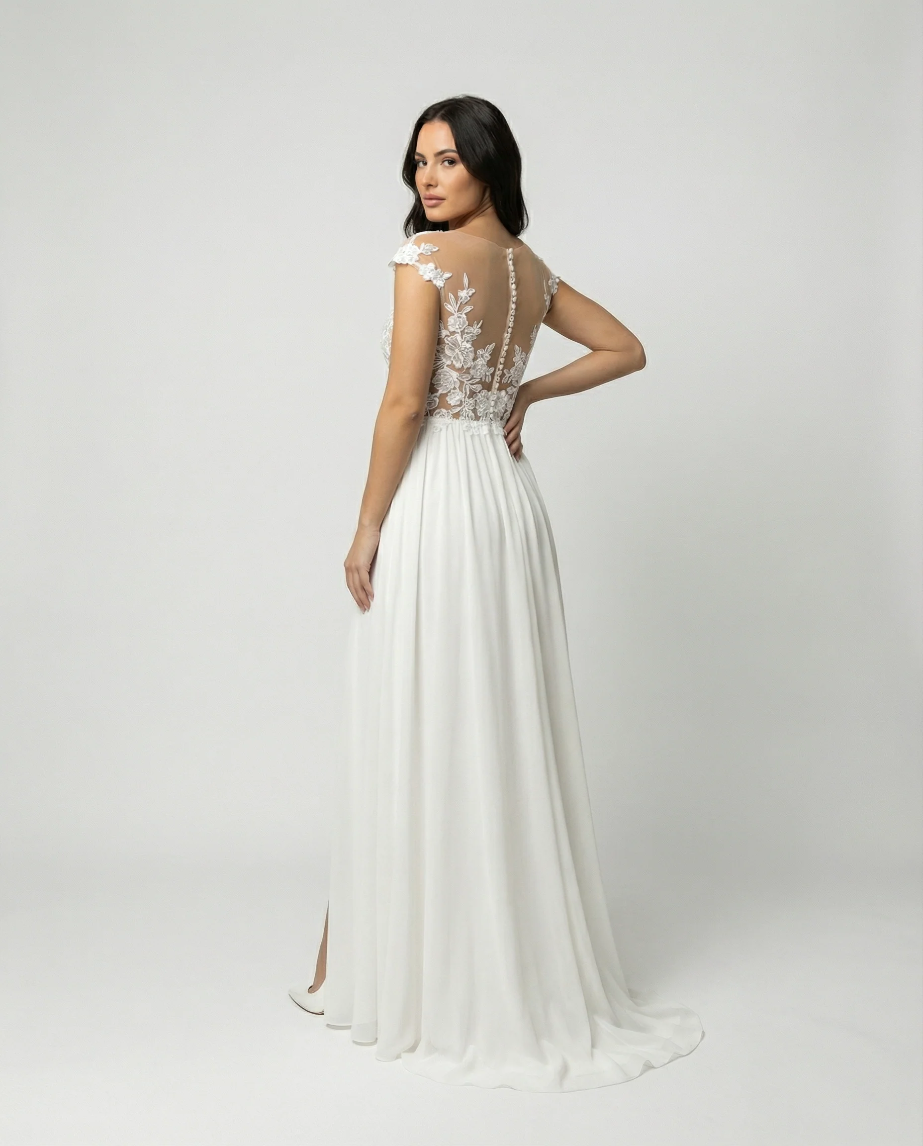 Poppy | Women’s Elegant White Maxi Wedding Dress with Side Slit - Image 3