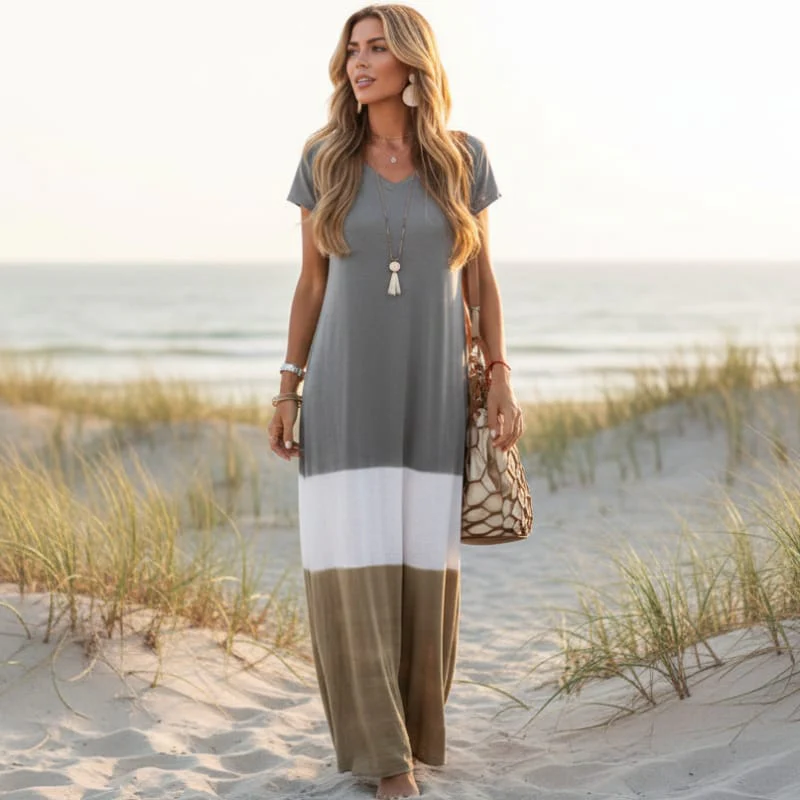Prudence | Women's Summer Striped Maxi Dress with V-Neckline - Image 2