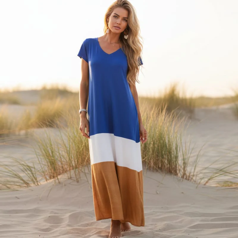 Prudence | Women's Summer Striped Maxi Dress with V-Neckline - Image 3
