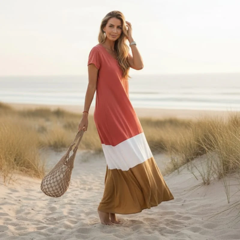 Prudence | Women's Summer Striped Maxi Dress with V-Neckline - Image 4