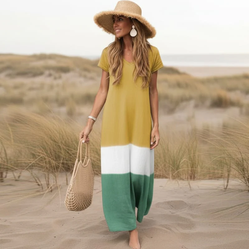 Prudence | Women's Summer Striped Maxi Dress with V-Neckline - Image 5