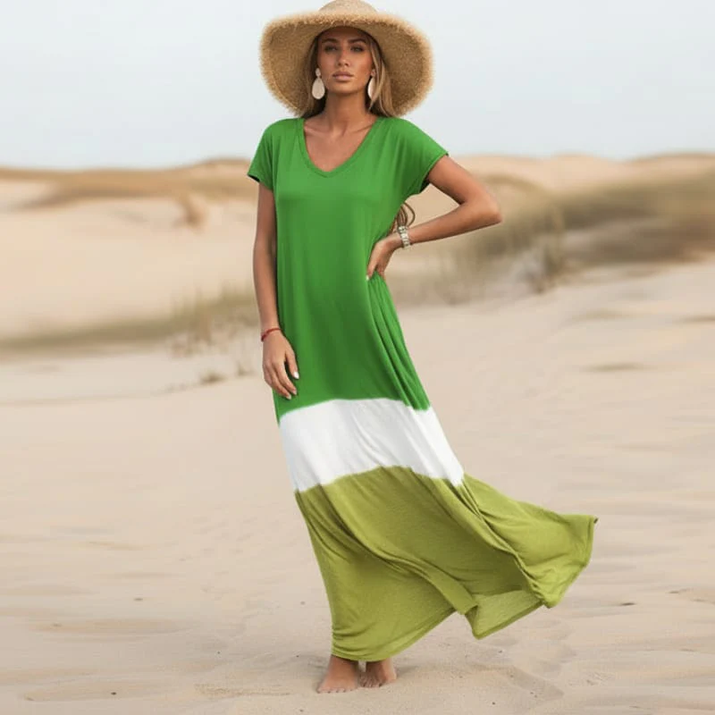 Prudence | Women's Summer Striped Maxi Dress with V-Neckline - Image 6