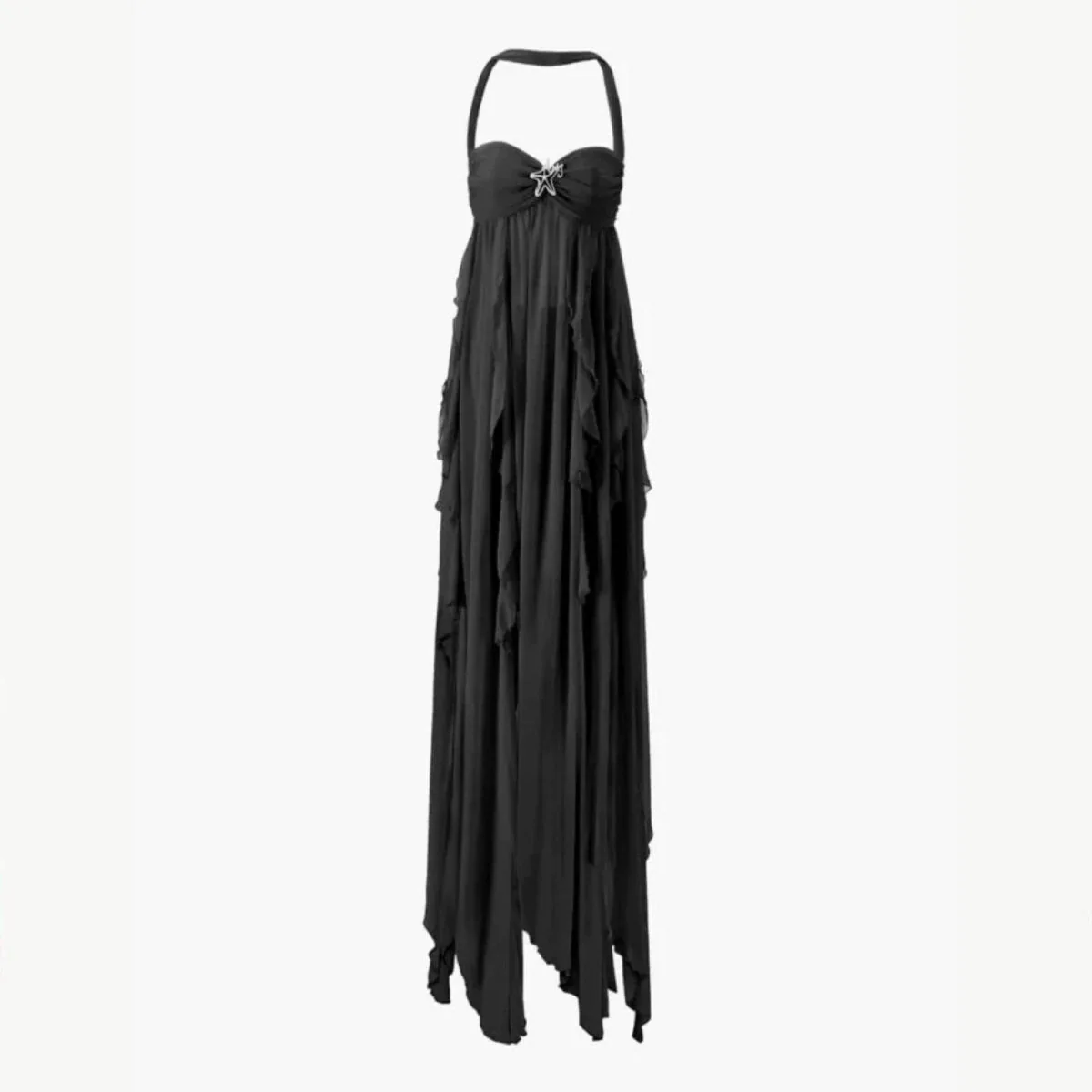 Romilly | Women’s Elegant Maxi Halterneck Wedding guest gown with Handkerchief Hem - Image 4