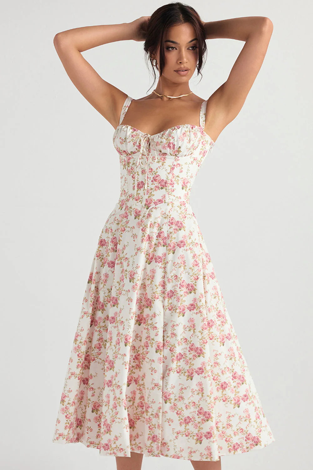 Rosamund | Women's Summer Floral Midi Dress with Tie Detail - Image 8