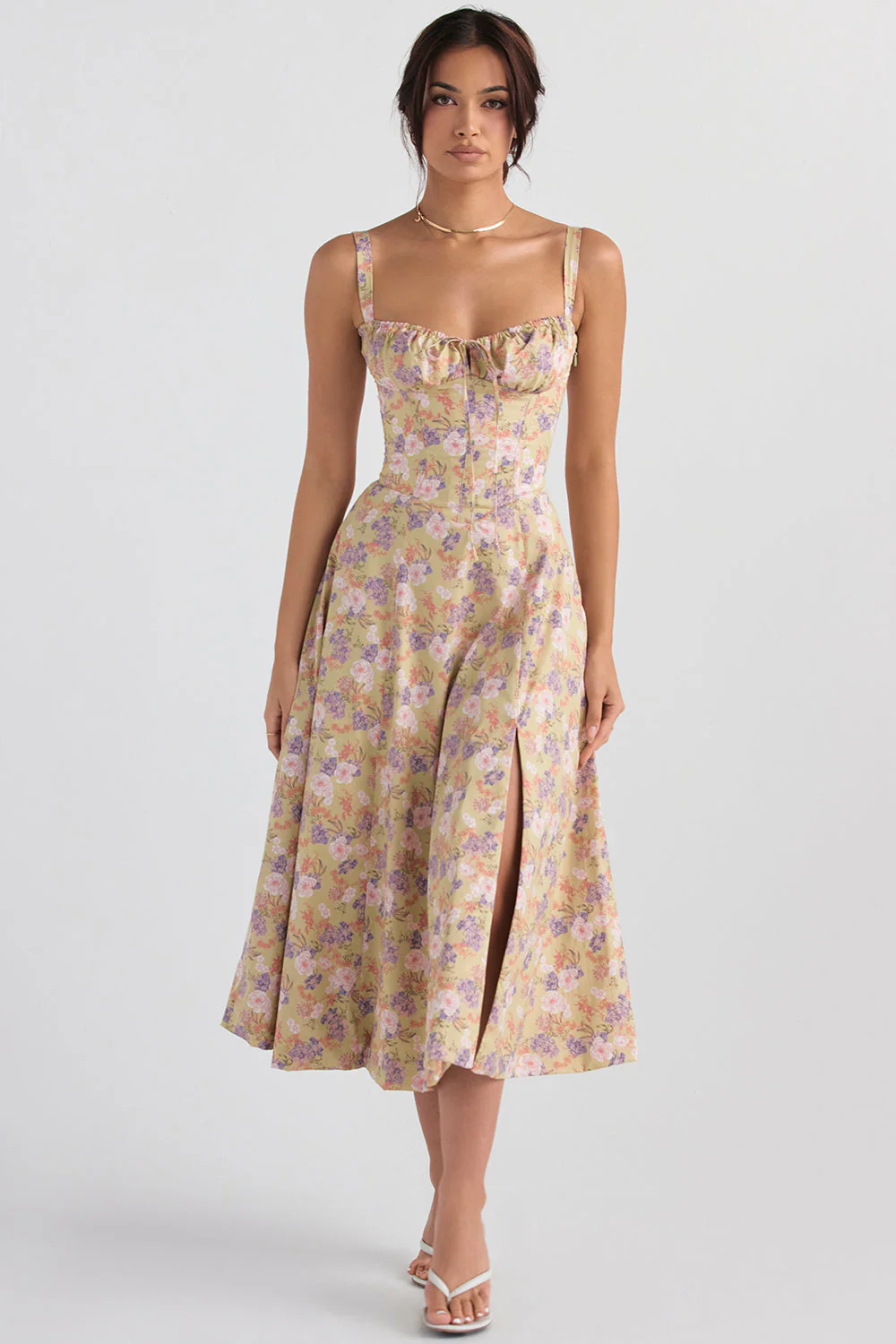Rosamund | Women's Summer Floral Midi Dress with Tie Detail - Image 9