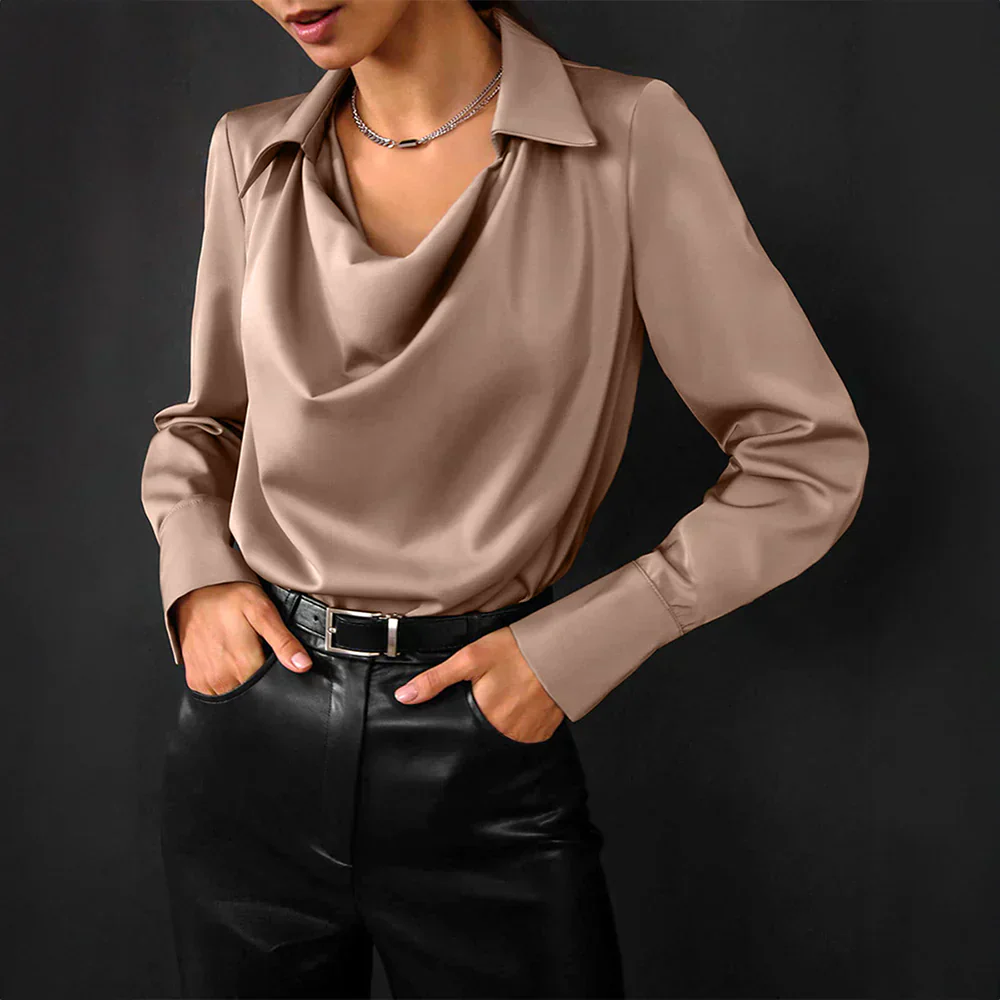 Samantha | Women’s Elegant Drape Neck Blouse Long Sleeve - Image 3