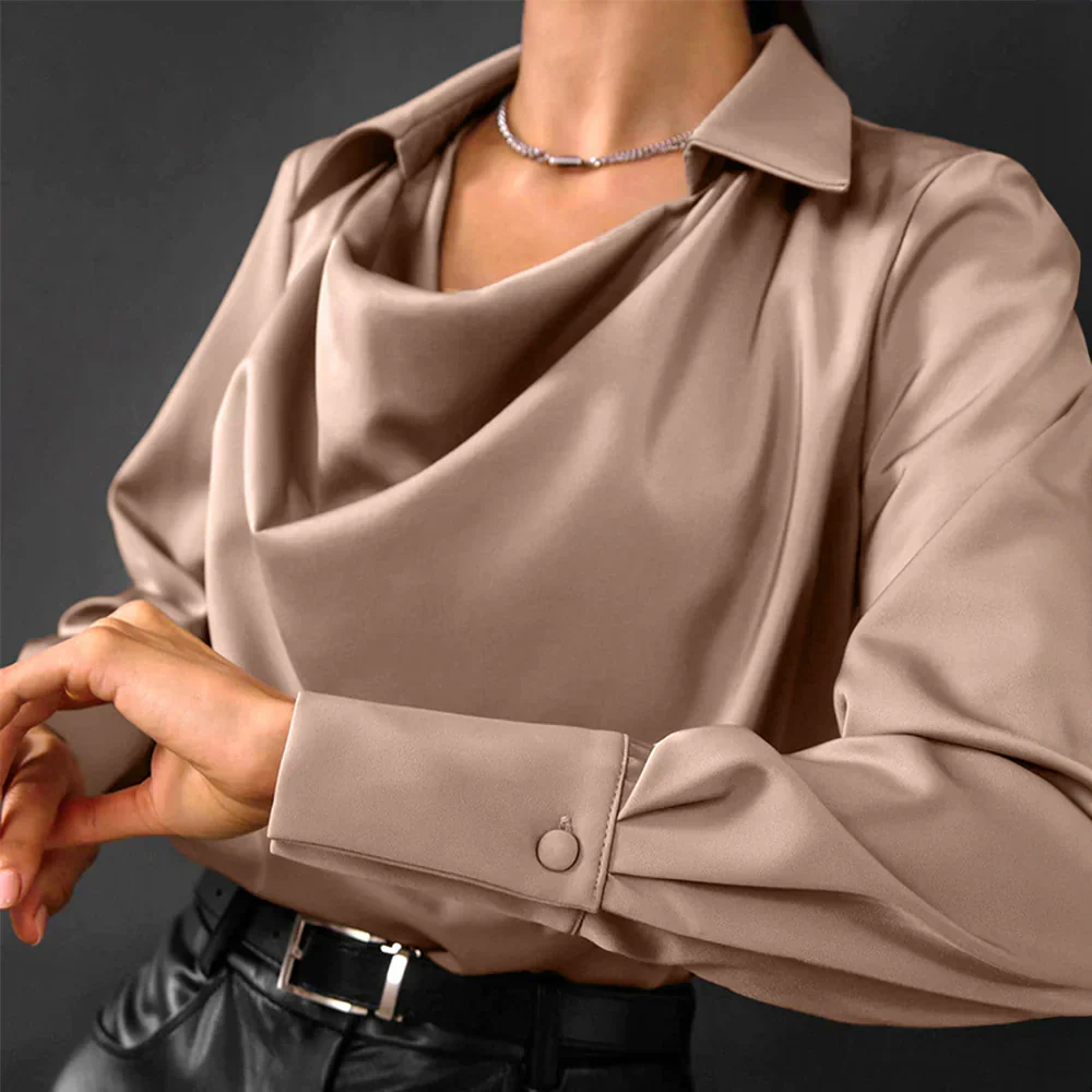 Samantha | Women’s Elegant Drape Neck Blouse Long Sleeve - Image 4
