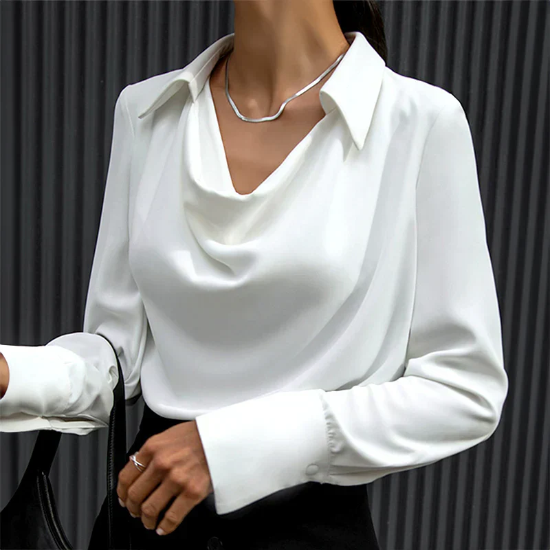 Samantha | Women’s Elegant Drape Neck Blouse Long Sleeve - Image 6