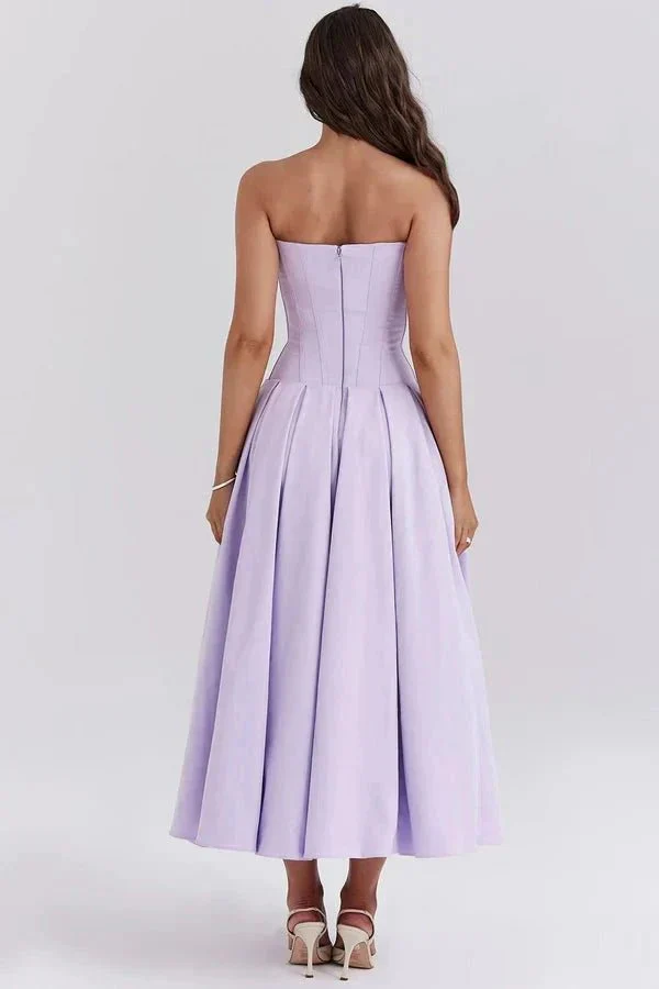 Scarlett | Women’s Elegant Strapless Midi Wedding Guest Dress with Sweetheart Neckline - Image 16