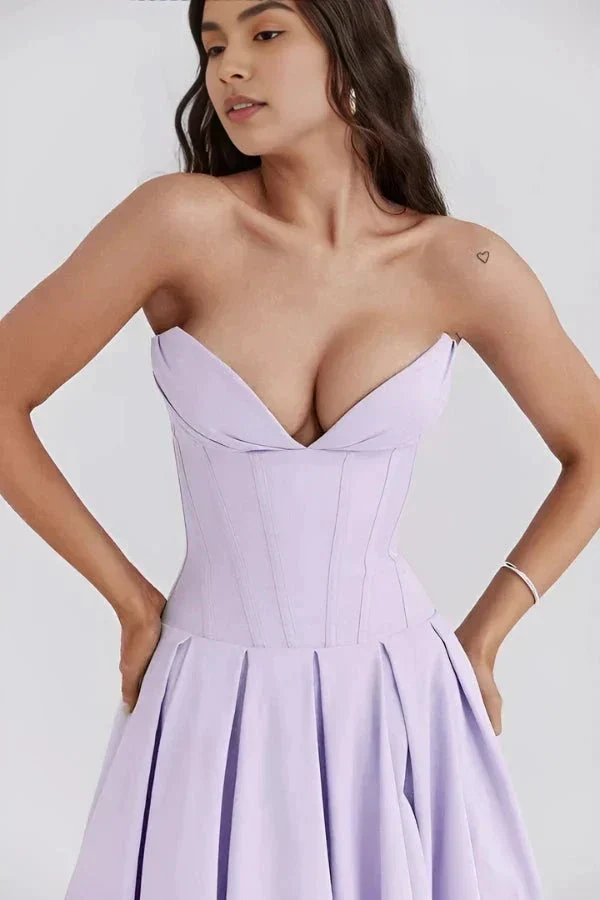 Scarlett | Women’s Elegant Strapless Midi Wedding Guest Dress with Sweetheart Neckline - Image 18