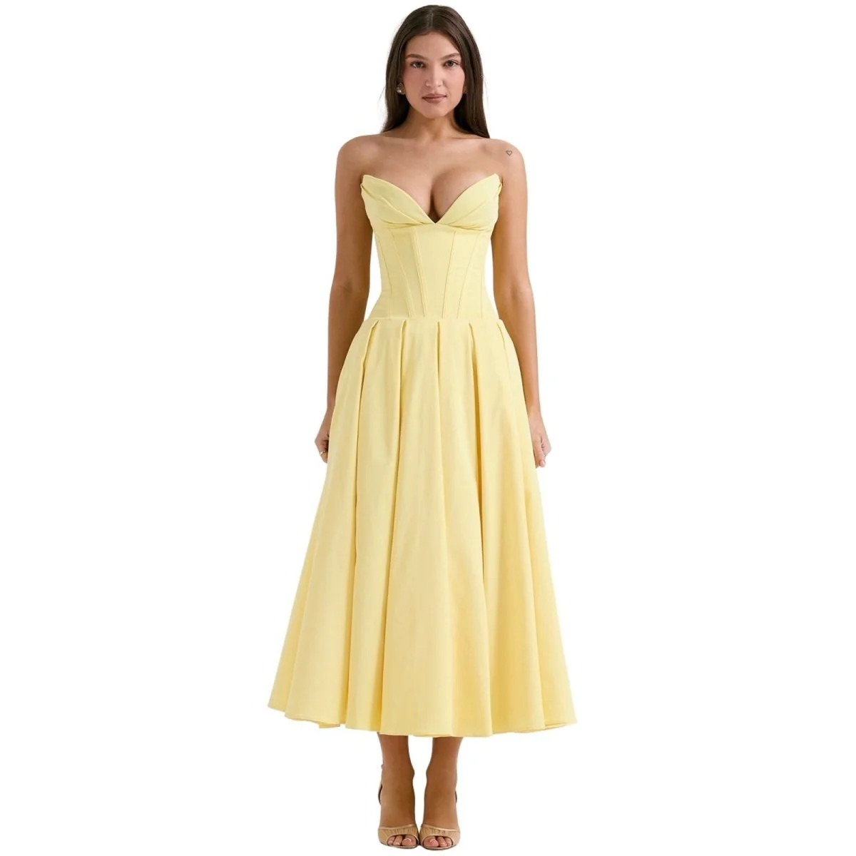 Scarlett | Women’s Elegant Strapless Midi Wedding Guest Dress with Sweetheart Neckline - Image 19