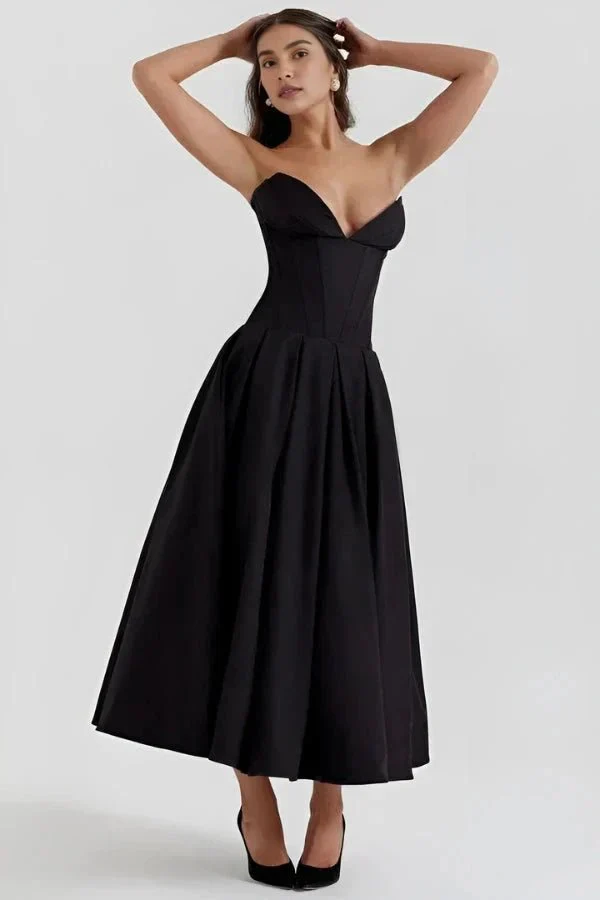 Scarlett | Women’s Elegant Strapless Midi Wedding Guest Dress with Sweetheart Neckline - Image 2