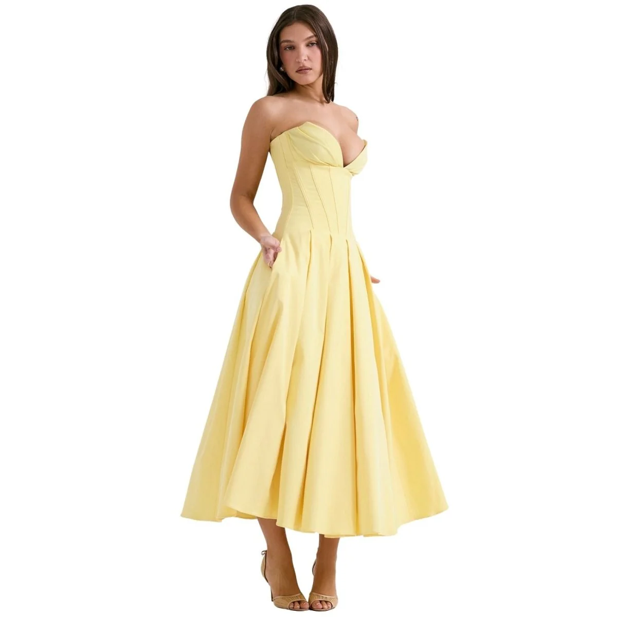 Scarlett | Women’s Elegant Strapless Midi Wedding Guest Dress with Sweetheart Neckline - Image 21