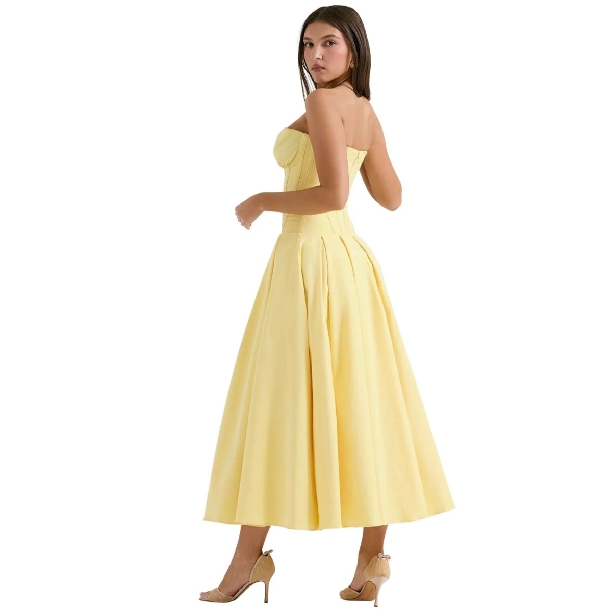 Scarlett | Women’s Elegant Strapless Midi Wedding Guest Dress with Sweetheart Neckline - Image 27