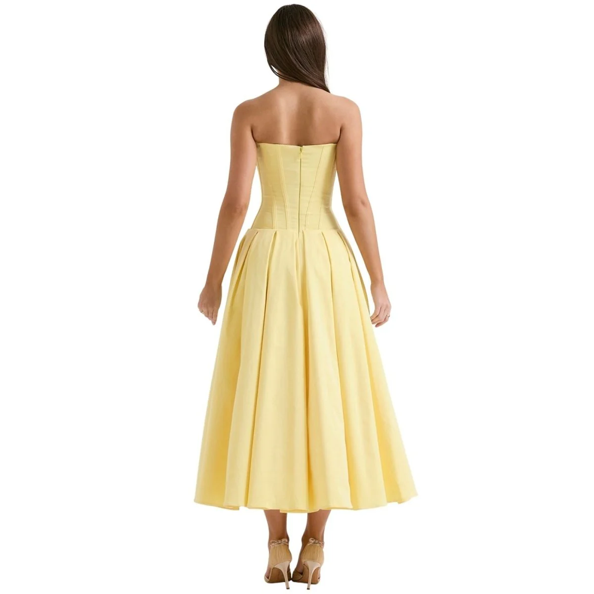 Scarlett | Women’s Elegant Strapless Midi Wedding Guest Dress with Sweetheart Neckline - Image 28