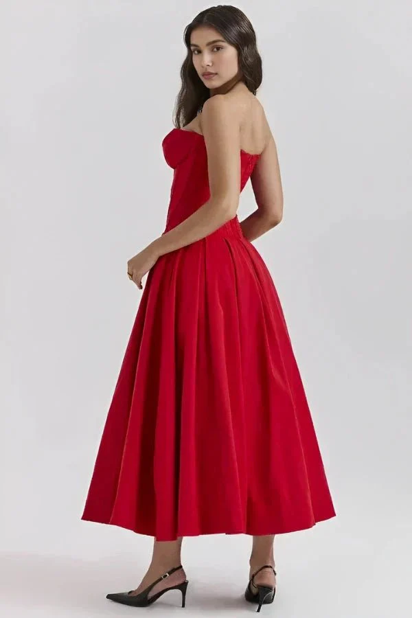 Scarlett | Women’s Elegant Strapless Midi Wedding Guest Dress with Sweetheart Neckline - Image 5