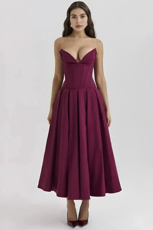 Scarlett | Women’s Elegant Strapless Midi Wedding Guest Dress with Sweetheart Neckline - Image 7