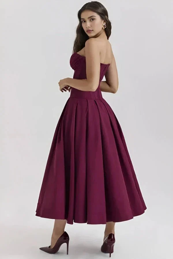 Scarlett | Women’s Elegant Strapless Midi Wedding Guest Dress with Sweetheart Neckline - Image 9