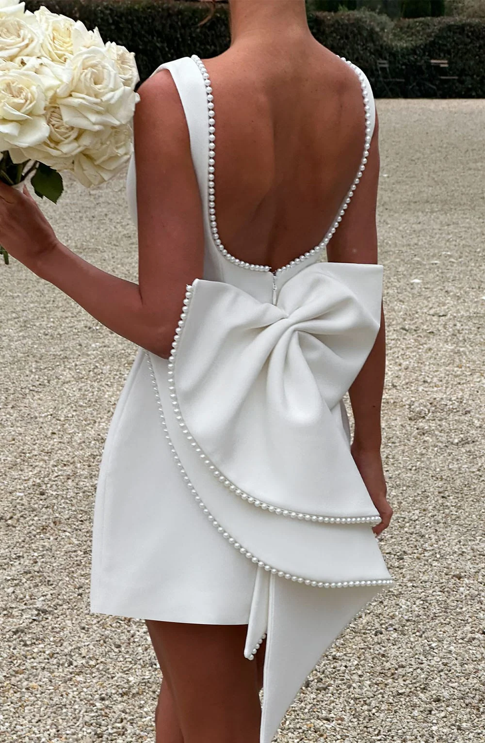 Seraphina | Women’s Elegant Mini Summer Wedding Guest Dress with Pearl Trim - Image 12