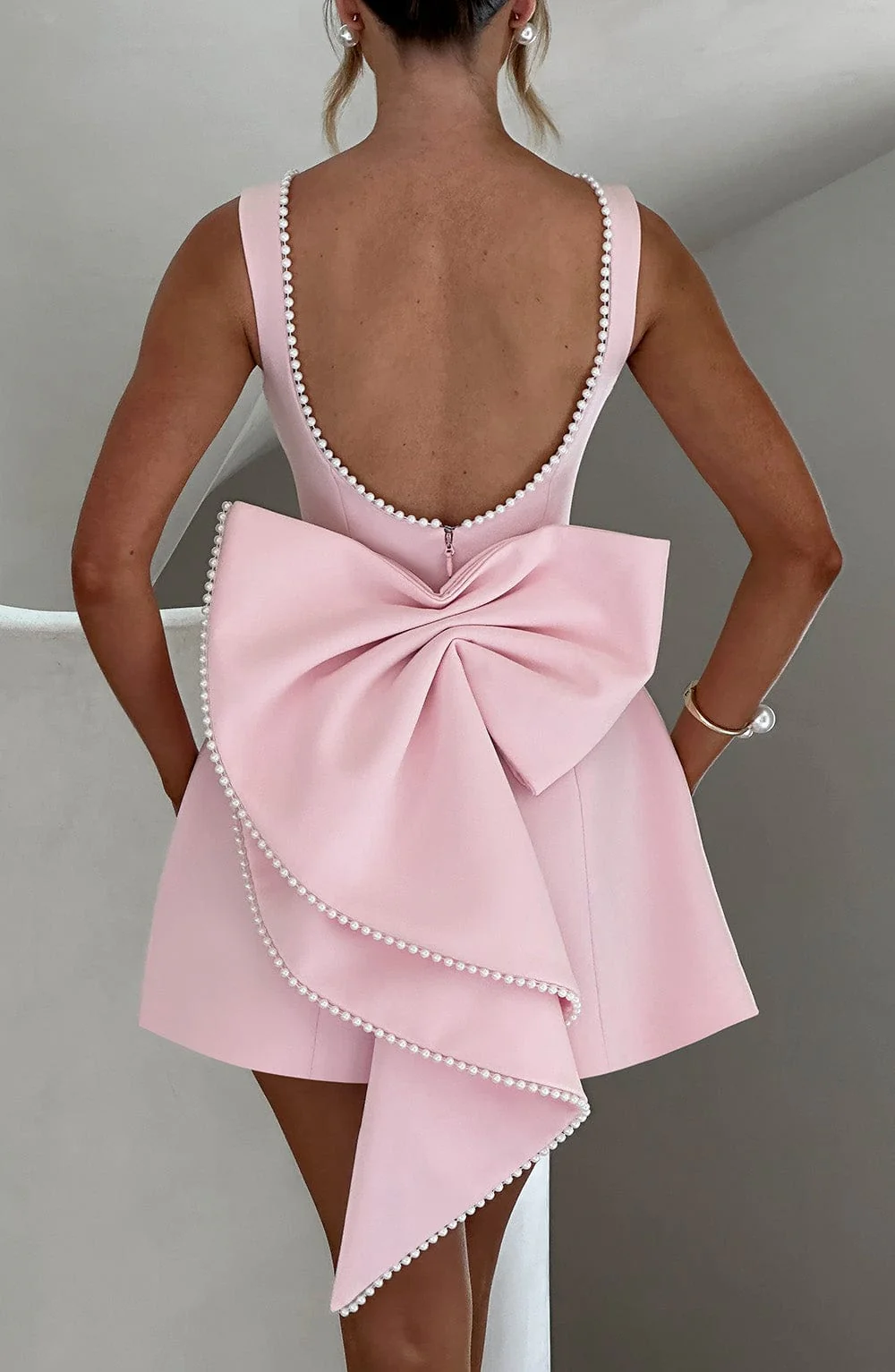 Seraphina | Women’s Elegant Mini Summer Wedding Guest Dress with Pearl Trim - Image 3