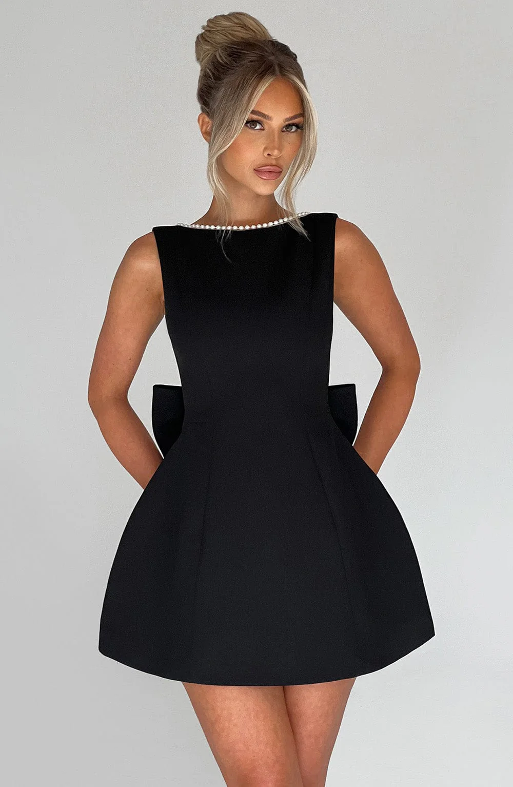 Seraphina | Women’s Elegant Mini Summer Wedding Guest Dress with Pearl Trim - Image 4