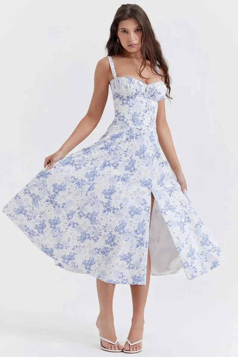 Serena | Women's Summer Floral Midi Dress with Side Slit - Image 13