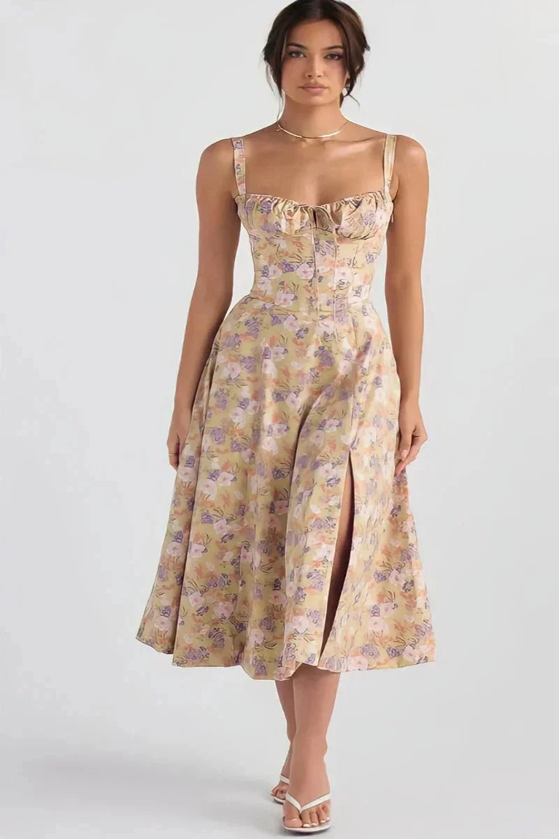 Serena | Women's Summer Floral Midi Dress with Side Slit - Image 16