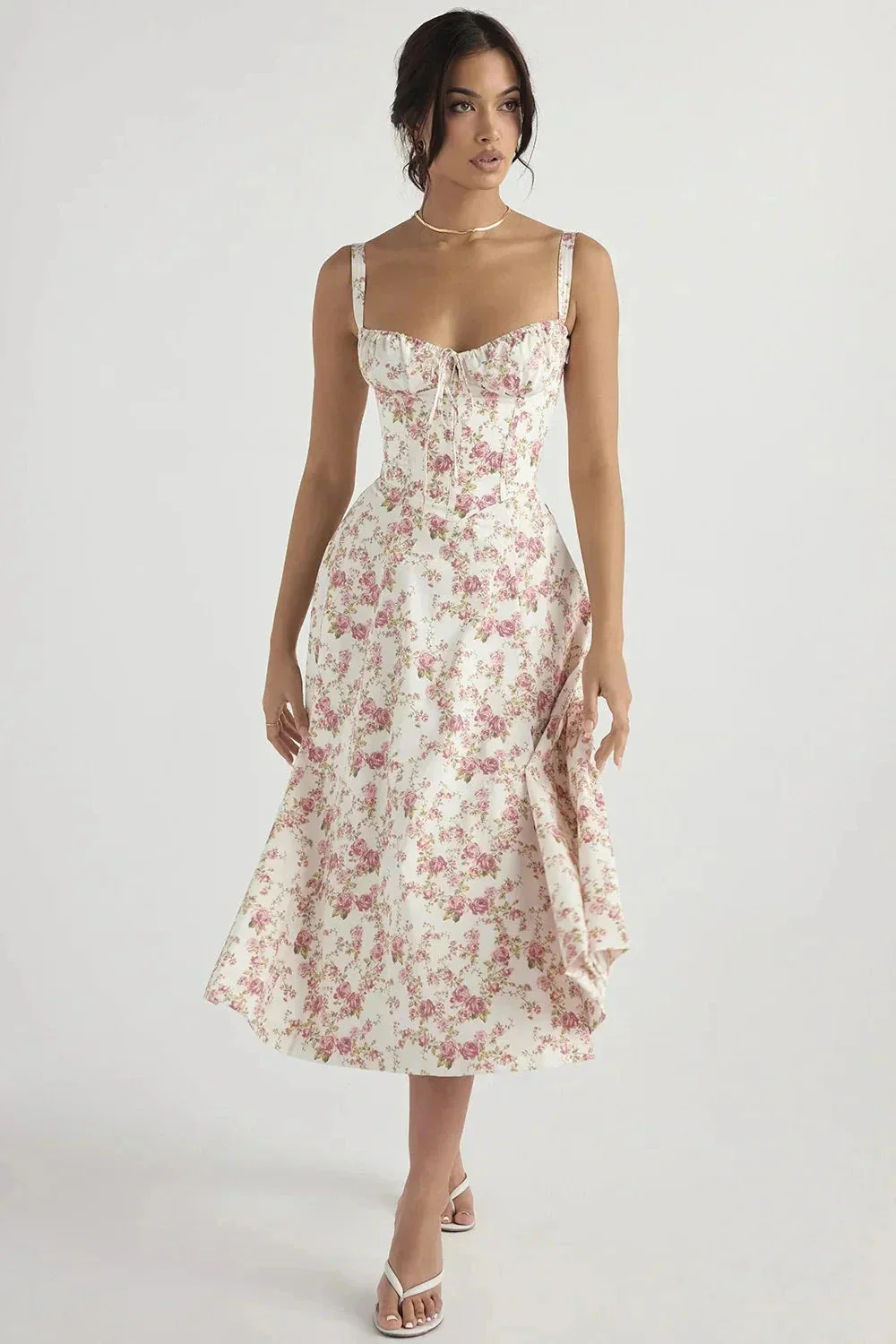 Serena | Women's Summer Floral Midi Dress with Side Slit - Image 19